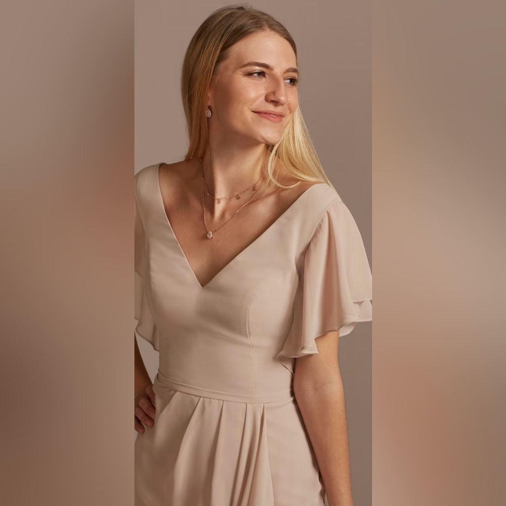 David’s Bridal Long Flutter Sleeve Bridesmaid Dress - Picture 2 of 13